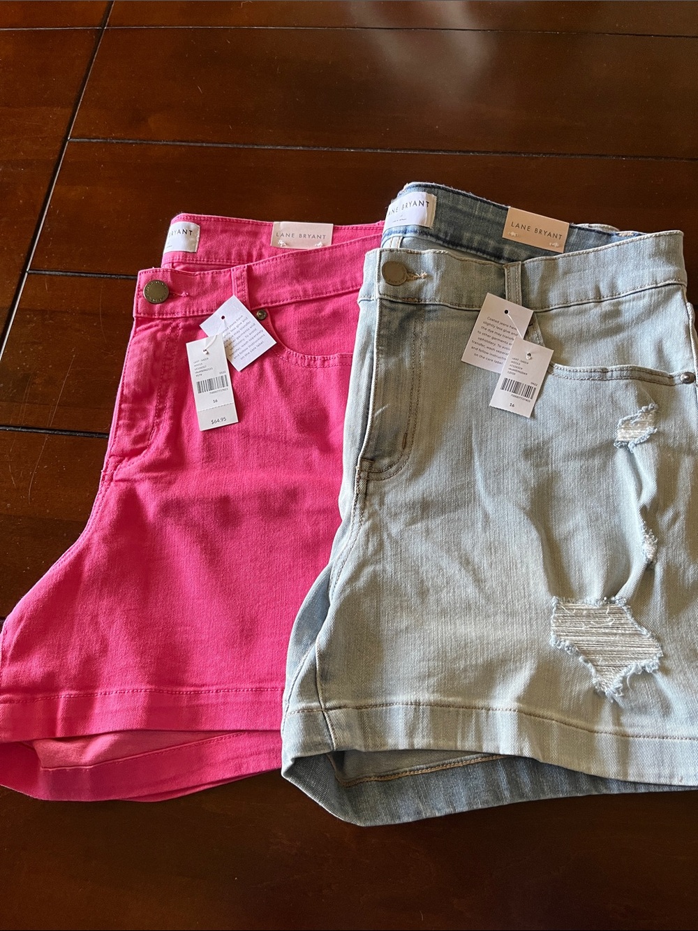 Lane Bryant Pink and Light Blue Denim Shorts Set